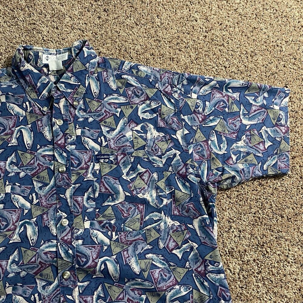 Vintage Columbia Men L XL‎ Button Down Fishing Novelty Gorpcore Outdoor Nature